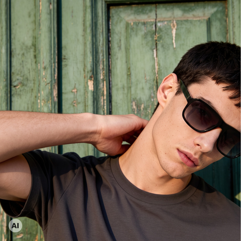 m&auml;nnliches Model tr&auml;gt eine FRAIMS Sonnenbrille