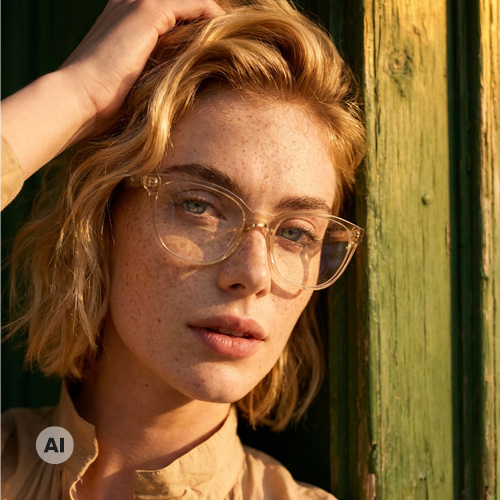 weibliches Model tr&auml;gt eine FRAIMS Brille